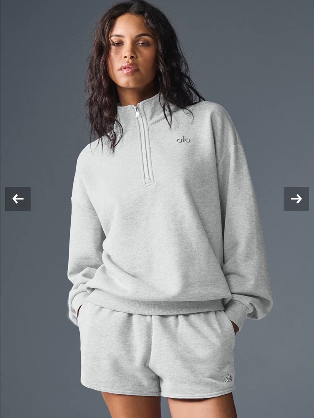 ALO Yoga Women’s Heather Grey 3 Piece Set: Sweatshirt, Sweatpants & Shorts